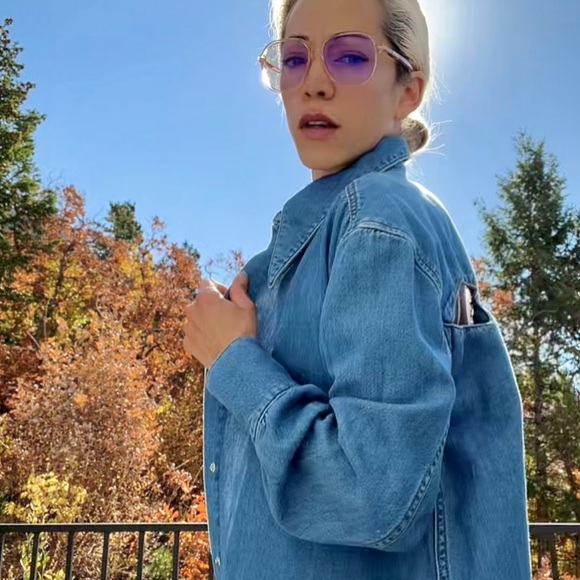 💋SOLD💋✨🌈Ganni Mini Shirt Dress Cutout-back Organic Cotton-blend Denim XXS/XS - Picture 4 of 13